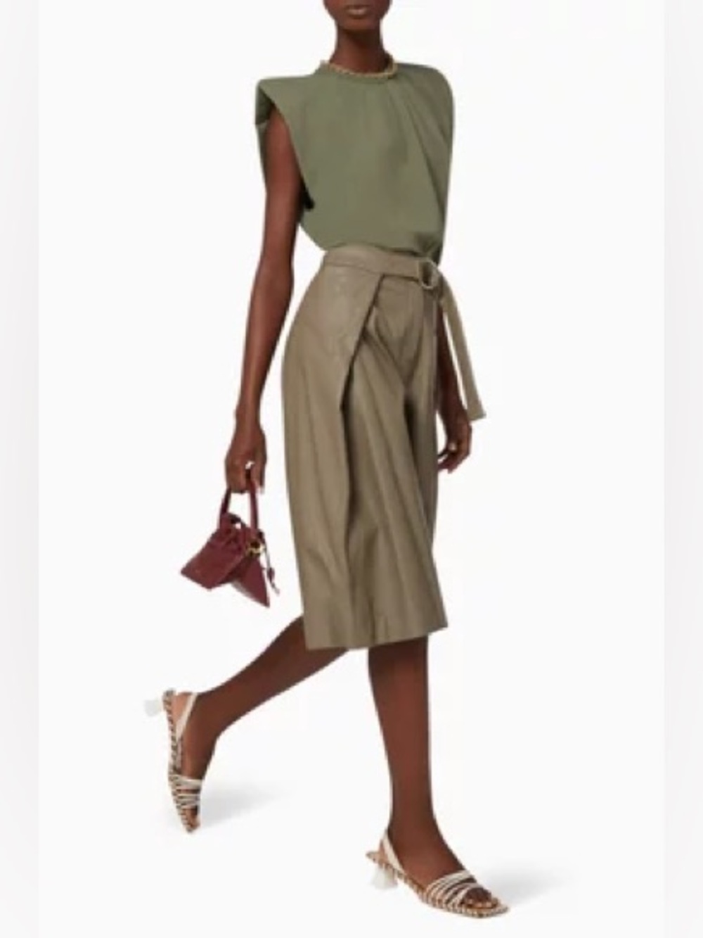 The Frankie Shop Eva Padded Shoulder Muscle T-Shirt Green Size Large